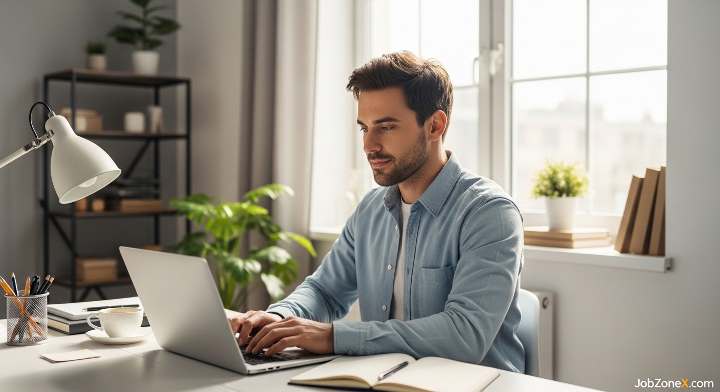Man working on laptop at desk