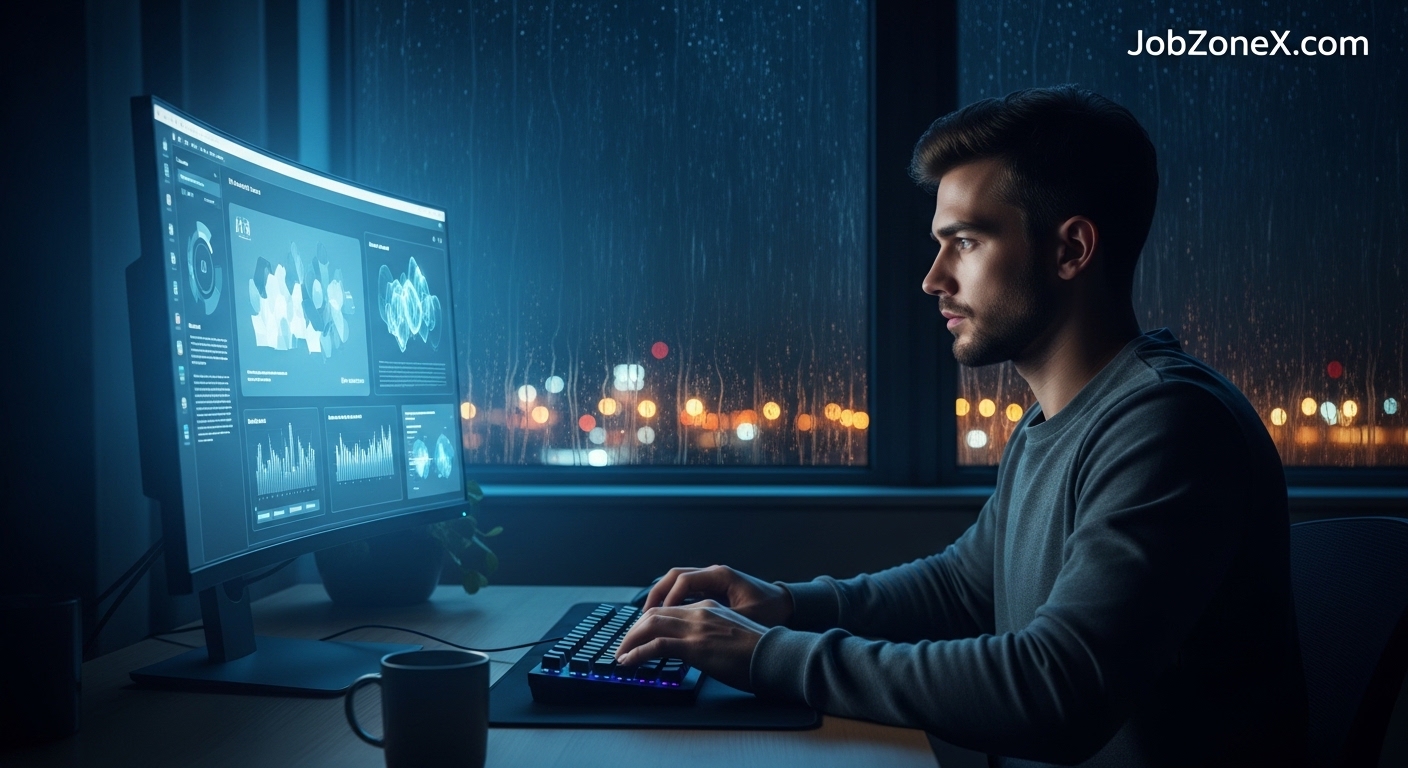 Person working on computer at night